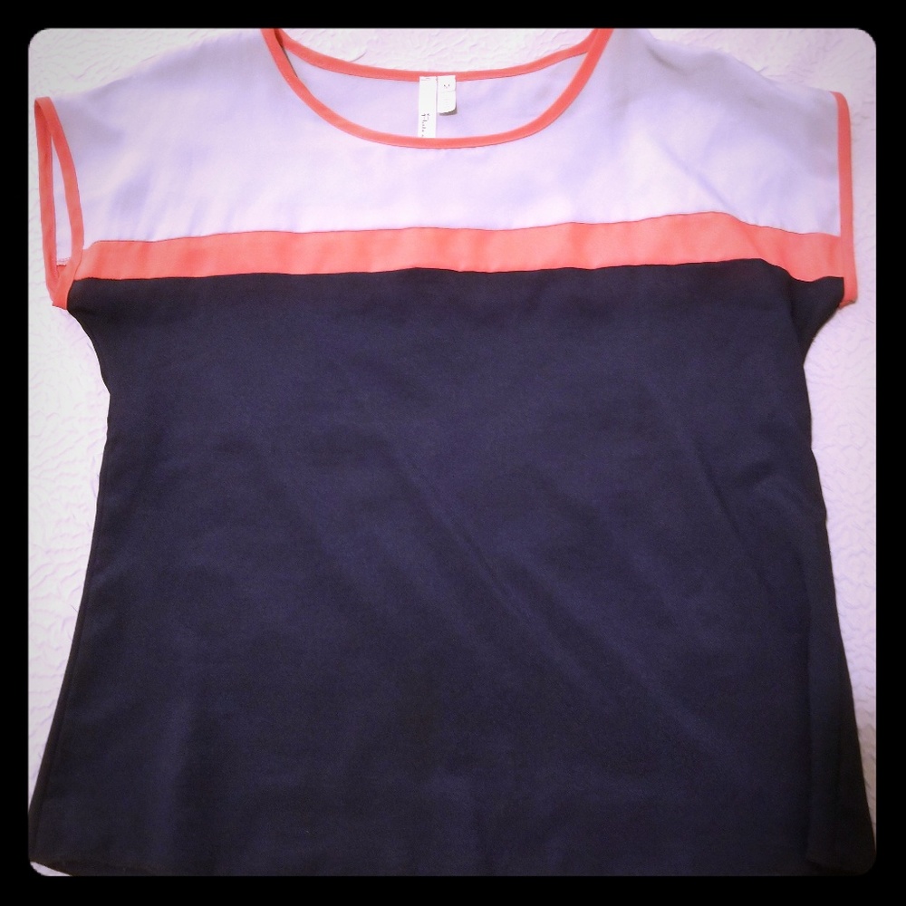 Navy, gray, and coral fashion top